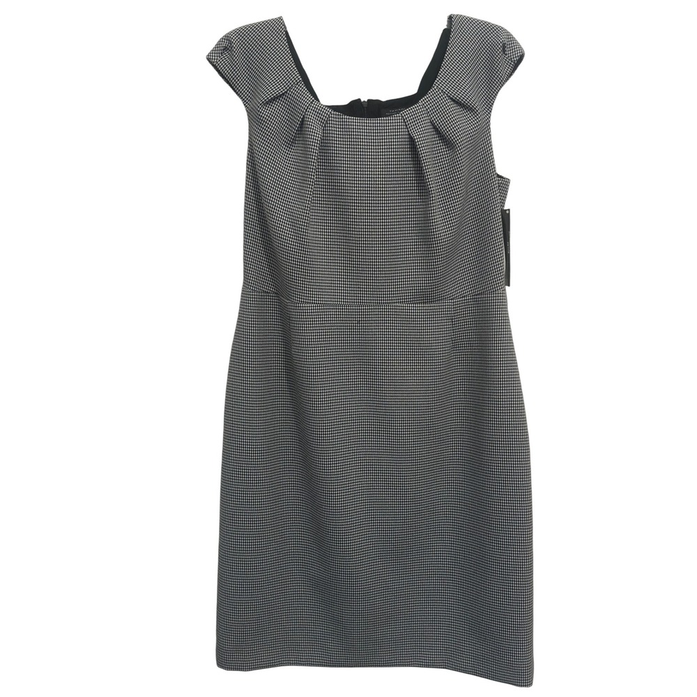 NWT Tahari ASL Petite Sheath Dress 12P Black White Houndstooth Cap Sleeve Office